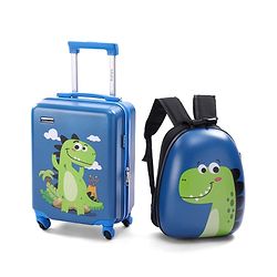 Babyhug Kids Travel Trolley Suitcase 18 inch with Wheels & Backpack 15 inch Set Shock-Resistant Shell| Telescopic Handle Water-Resistant Smooth Wheels Lightweight Carry-On Easy Zipper Closure - Blue