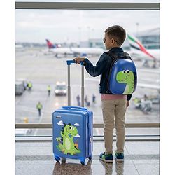 Babyhug Kids Travel Trolley Suitcase 18 inch with Wheels & Backpack 15 inch Set Shock-Resistant Shell| Telescopic Handle Water-Resistant Smooth Wheels Lightweight Carry-On Easy Zipper Closure - Blue