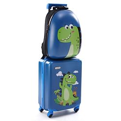 Babyhug Kids Travel Trolley Suitcase 18 inch with Wheels & Backpack 15 inch Set Shock-Resistant Shell| Telescopic Handle Water-Resistant Smooth Wheels Lightweight Carry-On Easy Zipper Closure - Blue