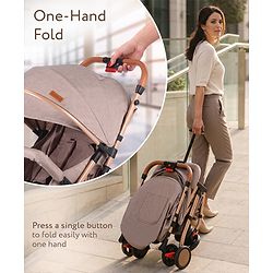 Babyhug Standard Baby Stroller with Integrated Trolley Handle - Beige | Reclining Seat| Safety Harness| Compact Fold| Lightweight Travel-Friendly| Swivel Wheel with Lock| Rear Wheels with Brake