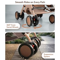 Babyhug Standard Baby Stroller with Integrated Trolley Handle - Beige | Reclining Seat| Safety Harness| Compact Fold| Lightweight Travel-Friendly| Swivel Wheel with Lock| Rear Wheels with Brake