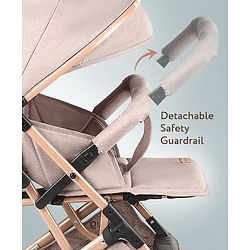 Babyhug Standard Baby Stroller with Integrated Trolley Handle - Beige | Reclining Seat| Safety Harness| Compact Fold| Lightweight Travel-Friendly| Swivel Wheel with Lock| Rear Wheels with Brake