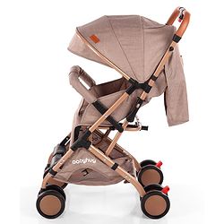 Babyhug Standard Baby Stroller with Integrated Trolley Handle - Beige | Reclining Seat| Safety Harness| Compact Fold| Lightweight Travel-Friendly| Swivel Wheel with Lock| Rear Wheels with Brake