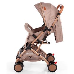 Babyhug Standard Baby Stroller with Integrated Trolley Handle - Beige | Reclining Seat| Safety Harness| Compact Fold| Lightweight Travel-Friendly| Swivel Wheel with Lock| Rear Wheels with Brake