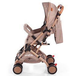 Babyhug Standard Baby Stroller with Integrated Trolley Handle - Beige | Reclining Seat| Safety Harness| Compact Fold| Lightweight Travel-Friendly| Swivel Wheel with Lock| Rear Wheels with Brake