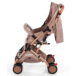 Babyhug Standard Baby Stroller with Integrated Trolley Handle - Beige | Reclining Seat| Safety Harness| Compact Fold| Lightweight Travel-Friendly| Swivel Wheel with Lock| Rear Wheels with Brake