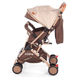 Babyhug Standard Baby Stroller with Integrated Trolley Handle - Beige | Reclining Seat| Safety Harness| Compact Fold| Lightweight Travel-Friendly| Swivel Wheel with Lock| Rear Wheels with Brake