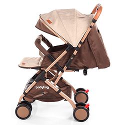 Babyhug Standard Baby Stroller with Integrated Trolley Handle - Beige | Reclining Seat| Safety Harness| Compact Fold| Lightweight Travel-Friendly| Swivel Wheel with Lock| Rear Wheels with Brake