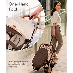 Babyhug Standard Baby Stroller with Integrated Trolley Handle - Beige | Reclining Seat| Safety Harness| Compact Fold| Lightweight Travel-Friendly| Swivel Wheel with Lock| Rear Wheels with Brake