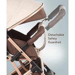 Babyhug Standard Baby Stroller with Integrated Trolley Handle - Beige | Reclining Seat| Safety Harness| Compact Fold| Lightweight Travel-Friendly| Swivel Wheel with Lock| Rear Wheels with Brake
