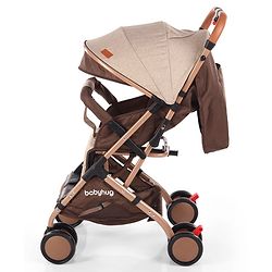 Babyhug Standard Baby Stroller with Integrated Trolley Handle - Beige | Reclining Seat| Safety Harness| Compact Fold| Lightweight Travel-Friendly| Swivel Wheel with Lock| Rear Wheels with Brake
