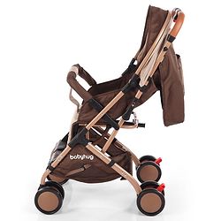 Babyhug Standard Baby Stroller with Integrated Trolley Handle - Beige | Reclining Seat| Safety Harness| Compact Fold| Lightweight Travel-Friendly| Swivel Wheel with Lock| Rear Wheels with Brake