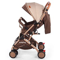 Babyhug Standard Baby Stroller with Integrated Trolley Handle - Beige | Reclining Seat| Safety Harness| Compact Fold| Lightweight Travel-Friendly| Swivel Wheel with Lock| Rear Wheels with Brake