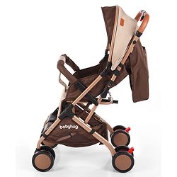 Babyhug Standard Baby Stroller with Integrated Trolley Handle - Beige | Reclining Seat| Safety Harness| Compact Fold| Lightweight Travel-Friendly| Swivel Wheel with Lock| Rear Wheels with Brake