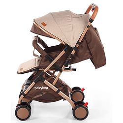 Babyhug Standard Baby Stroller with Integrated Trolley Handle - Beige | Reclining Seat| Safety Harness| Compact Fold| Lightweight Travel-Friendly| Swivel Wheel with Lock| Rear Wheels with Brake