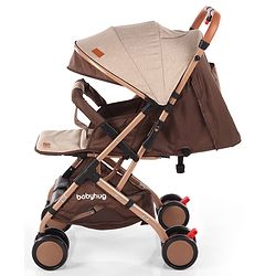 Babyhug Standard Baby Stroller with Integrated Trolley Handle - Beige | Reclining Seat| Safety Harness| Compact Fold| Lightweight Travel-Friendly| Swivel Wheel with Lock| Rear Wheels with Brake