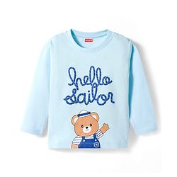 Babyhug Cotton Knit Full Sleeves Night Suit With Bear Print - Light Blue