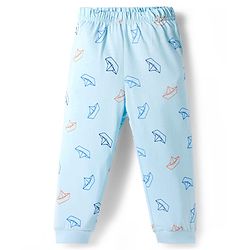 Babyhug Cotton Knit Full Sleeves Night Suit With Bear Print - Light Blue