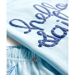 Babyhug Cotton Knit Full Sleeves Night Suit With Bear Print - Light Blue