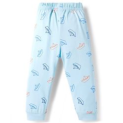 Babyhug Cotton Knit Full Sleeves Night Suit With Bear Print - Light Blue