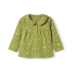 Babyhug Cotton Knit Full Sleeves Top & Pyjama Co-ord Night Suit With Floral Print - Green