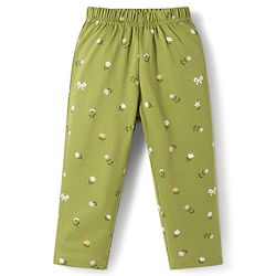 Babyhug Cotton Knit Full Sleeves Top & Pyjama Co-ord Night Suit With Floral Print - Green