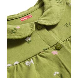Babyhug Cotton Knit Full Sleeves Top & Pyjama Co-ord Night Suit With Floral Print - Green