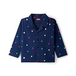 Babyhug Cotton Knit Full Sleeves Co-ord Night Suit With Polka Dot Print - Navy Blue