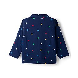 Babyhug Cotton Knit Full Sleeves Co-ord Night Suit With Polka Dot Print - Navy Blue