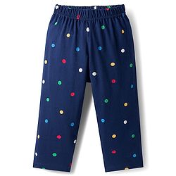 Babyhug Cotton Knit Full Sleeves Co-ord Night Suit With Polka Dot Print - Navy Blue