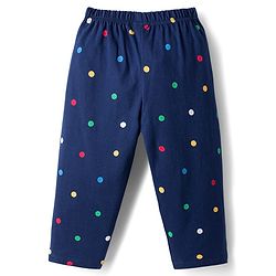 Babyhug Cotton Knit Full Sleeves Co-ord Night Suit With Polka Dot Print - Navy Blue