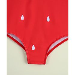 Babyhug Sleeveless V Cut Swimsuit with Cap & Drop Print Petal Detailing- Red