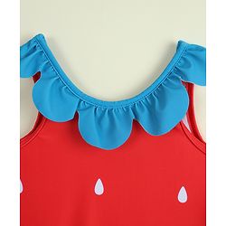Babyhug Sleeveless V Cut Swimsuit with Cap & Drop Print Petal Detailing- Red