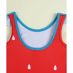 Babyhug Sleeveless V Cut Swimsuit with Cap & Drop Print Petal Detailing- Red