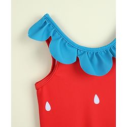 Babyhug Sleeveless V Cut Swimsuit with Cap & Drop Print Petal Detailing- Red