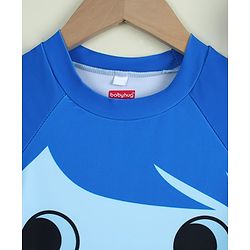 Babyhug Raglan Half Sleeves Printed Two Piece Swimsuit With Cap - Blue