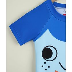 Babyhug Raglan Half Sleeves Printed Two Piece Swimsuit With Cap - Blue