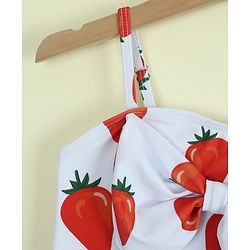 Babyhug Sleeveless Strawberry Printed Two Piece Swimsuit With Cap - Red