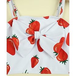 Babyhug Sleeveless Strawberry Printed Two Piece Swimsuit With Cap - Red