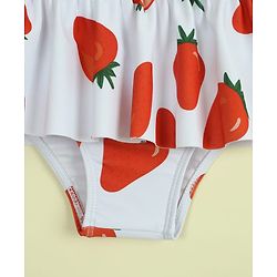 Babyhug Sleeveless Strawberry Printed Two Piece Swimsuit With Cap - Red
