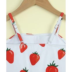 Babyhug Sleeveless Strawberry Printed Two Piece Swimsuit With Cap - Red