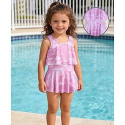 Babyhug Sleeveless Sea Life Printed Frock Swimsuit - Purple