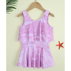 Babyhug Sleeveless Sea Life Printed Frock Swimsuit - Purple