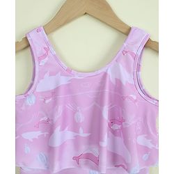 Babyhug Sleeveless Sea Life Printed Frock Swimsuit - Purple