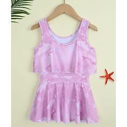 Babyhug Sleeveless Sea Life Printed Frock Swimsuit - Purple