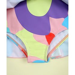 Babyhug Sleeveless Butterfly Printed Frock Swimsuit With Cap - Multicolour