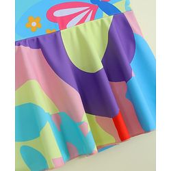 Babyhug Sleeveless Butterfly Printed Frock Swimsuit With Cap - Multicolour
