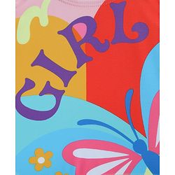 Babyhug Sleeveless Butterfly Printed Frock Swimsuit With Cap - Multicolour
