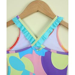 Babyhug Sleeveless Butterfly Printed Frock Swimsuit With Cap - Multicolour