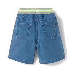 Babyhug Mid Thigh Washed Denim Shorts With Teddy Bear Print & Stretch - Blue